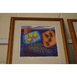 LOUISE WAUGH, THREE COLOURED PRINTS "THE BLUE TABLE", "STILL LIFE WITH OLIVES" AND "FIGS, WINE AND A