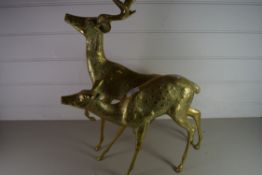 PAIR OF BRASS DEER