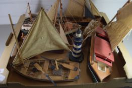 COLLECTION OF VARIOUS MODEL BOATS, MODEL LIGHTHOUSE ETC