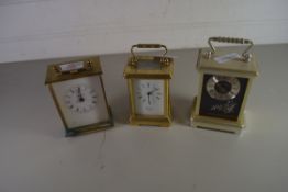 RAPPORT OF LONDON BRASS CASED CARRIAGE CLOCK, TOGETHER WITH TWO CARRIAGE CLOCKS WITH QUARTZ