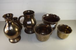 PRINKNASH POTTERY VARIOUS JARDINIERES, A VASE, AN OVERSIZED TANKARD AND A JUG