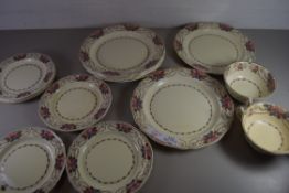 QTY OF WEDGWOOD FLORAL DECORATED DINNER WARES TO INCLUDE GRADUATED SET OF MEAT PLATES, VEGETABLE