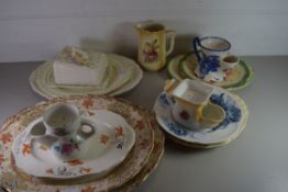 MIXED LOT OF CERAMICS TO INCLUDE FLORAL DECORATED MEAT PLATES, SHAVING MUGS, BUTTER DISH ETC