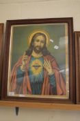 LATE 19TH CENTURY COLOURED PRINT OF JESUS, FRAMED AND GLAZED, 57CM HIGH