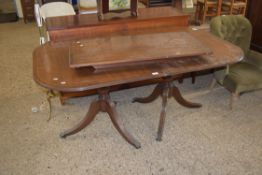 REPRODUCTION MAHOGANY TWIN PEDESTAL DINING TABLE WITH EXTENSION LEAF, 162CM WIDE UNEXTENDED