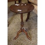 SMALL MAHOGANY CIRCULAR TOPPED WINE TABLE ON TRIPOD BASE, 52CM HIGH