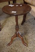 SMALL MAHOGANY CIRCULAR TOPPED WINE TABLE ON TRIPOD BASE, 52CM HIGH