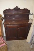 VICTORIAN MAHOGANY VENEERED CHIFFONIER CABINET WITH SHELVED BACK AND BASE WITH SINGLE DRAWER AND TWO