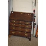 18TH CENTURY OAK BUREAU, FALL FRONT OPENING TO A FITTED INTERIOR WITH PIGEONHOLES AND SMALL