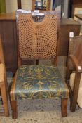 EARLY 20TH CENTURY CANE BACKED SIDE CHAIR WITH FLORAL UPHOLSTERED SEAT, 85CM HIGH