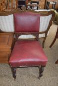 LATE VICTORIAN SIDE CHAIR WITH CARVED DETAIL AND RED UPHOLSTERY