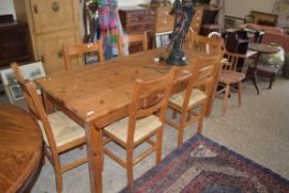 MODERN PINE KITCHEN TABLE AND SIX CHAIRS, TABLE 183CM LONG