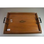 HARDWOOD DOUBLE HANDLED SERVING TRAY WITH SHELL DECORATION