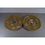 PAIR OF GILT METAL WALL PLATES WITH ELABORATE DECORATION