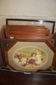 BOX OF VARIOUS COLOURED PRINTS AND A MODERN PEARS SOAP ADVERTISING MIRROR