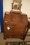 REPRODUCTION MAHOGANY BUREAU WITH FITTED INTERIOR AND FOUR DRAWER BASE, 75CM WIDE