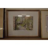 JEAN GOODWIN, "A QUIET CORNER IN ASHFORD", COLOURED PRINT, FRAMED AND GLAZED, 48CM WIDE