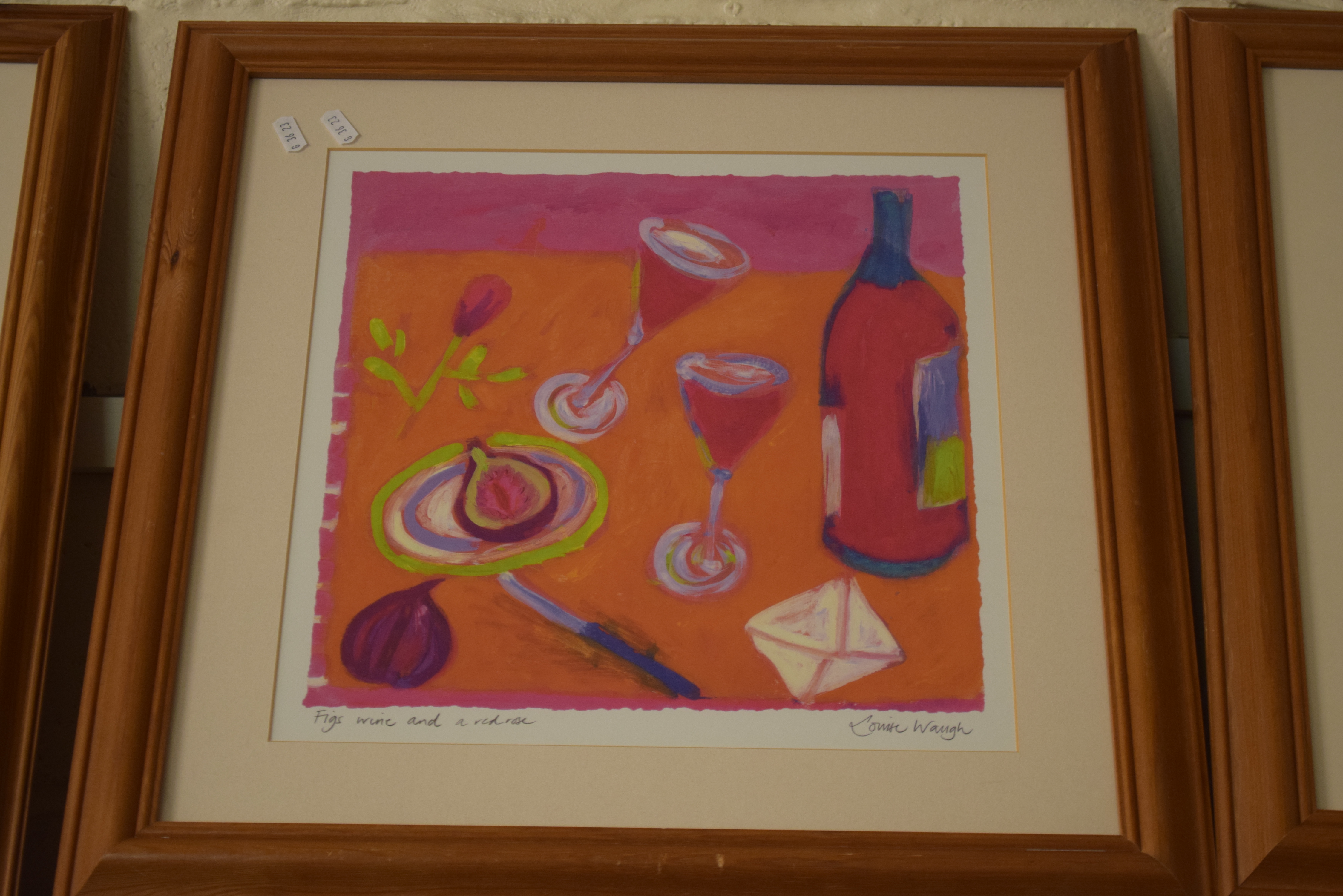 LOUISE WAUGH, THREE COLOURED PRINTS "THE BLUE TABLE", "STILL LIFE WITH OLIVES" AND "FIGS, WINE AND A - Image 2 of 3