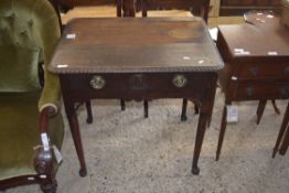 SMALL GEORGIAN OAK SINGLE DRAWER SIDE TABLE WITH LATER CARVED DETAIL RAISED ON TAPERING LEGS WITH