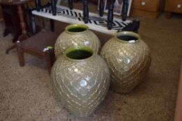 THREE LARGE MODERN GREEN GLAZED VASES, APPROX 55CM HIGH