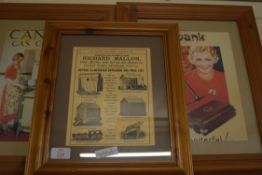 TWO ADVERTISING PICTURES - CANNON GAS COOKERS AND EWBANK CARPET SWEEPER, GLAZED AND SET IN PINE