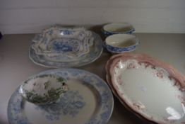 MIXED LOT OF MEAT PLATES TO INCLUDE ASIATIC PHEASANT PATTERN PLUS DOULTON BURSLEM TUREENS AND ALFRED