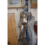 SILVER PAINTED FEMALE MANNEQUIN, 180CM HIGH