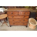 VICTORIAN MAHOGANY CHEST OF TWO SHORT OVER THREE LONG DRAWERS RAISED ON BRACKET FEET, 112CM WIDE