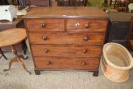VICTORIAN MAHOGANY CHEST OF TWO SHORT OVER THREE LONG DRAWERS RAISED ON BRACKET FEET, 112CM WIDE