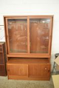 RETRO TEAK LOUNGE DISPLAY CABINET WITH GLAZED TOP SECTION AND CUPBOARD BASE, 176CM HIGH