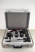 AKITA ROYAL ONE SLR CAMERA IN CASE WITH ACCESSORIES TOGETHER WITH A ZENIT EM SLR CAMERA