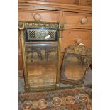 SMALL GILT FRAMED PIER MIRROR TOGETHER WITH A FURTHER SMALL GILT FRAMED MIRROR, LARGEST 68CM HIGH