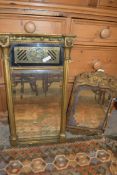 SMALL GILT FRAMED PIER MIRROR TOGETHER WITH A FURTHER SMALL GILT FRAMED MIRROR, LARGEST 68CM HIGH