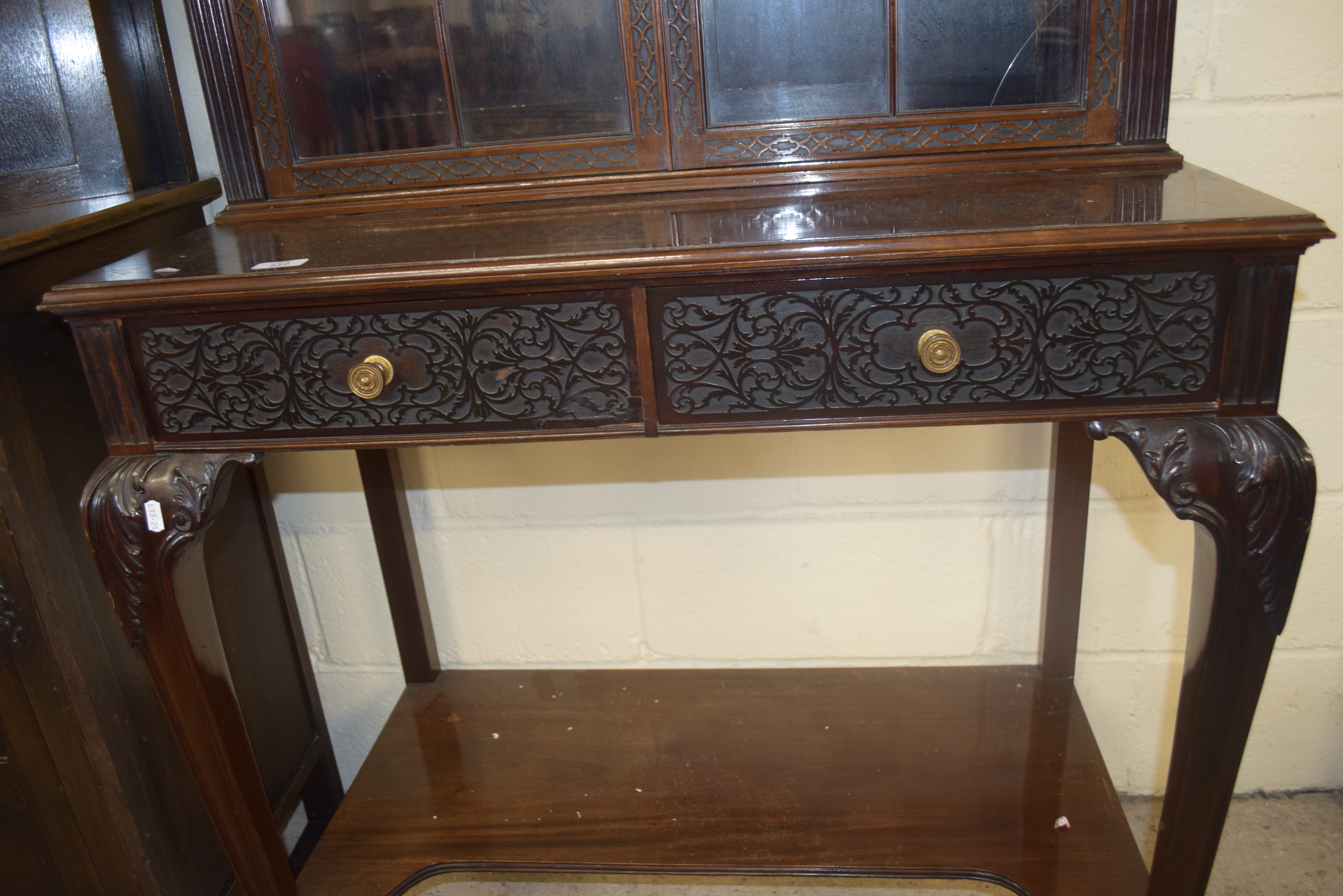 EDWARDIAN MAHOGANY SIDE CABINET WITH GLAZED TOP SECTION OVER A BASE WITH TWO DRAWERS AND A SHELF, - Image 2 of 2