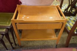 RETRO LIGHT OAK TEA TROLLEY WITH INTEGRAL DRAWER, 70CM WIDE