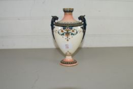 HADLEYS WORCESTER DOUBLE HANDLED VASE DECORATED WITH FLORAL AND GILT HIGHLIGHTS (A/F), 20CM HIGH