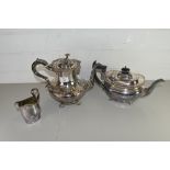19TH CENTURY FOLIATE DECORATED SILVER PLATED TEA POT TOGETHER WITH A SILVER PLATE ON COPPER CREAM