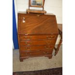 REPRODUCTION MAHOGANY BUREAU WITH FITTED INTERIOR OVER A FOUR DRAWER BASE, 76CM WIDE