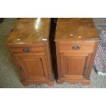 PAIR OF LATE VICTORIAN AMERICAN WALNUT AND BURR WALNUT VENEERED BEDSIDE CABINETS WITH SINGLE