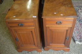 PAIR OF LATE VICTORIAN AMERICAN WALNUT AND BURR WALNUT VENEERED BEDSIDE CABINETS WITH SINGLE