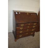 18TH CENTURY OAK BUREAU, FALL FRONT OPENING TO A FITTED INTERIOR WITH PIGEONHOLES AND SMALL