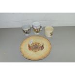 ROYAL COMMEMORATIVE WARES COMPRISING GEORGE V CORONATION BEAKER, EDWARD VIII CORONATION MUG,