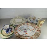 MIXED LOT OF CERAMICS TO INCLUDE FLORAL DECORATED MEAT PLATES, SHAVING MUGS, BUTTER DISH ETC