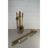 SET OF THREE BRASS FIRE TOOLS WITH TURNED STEMS