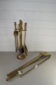 SET OF THREE BRASS FIRE TOOLS WITH TURNED STEMS