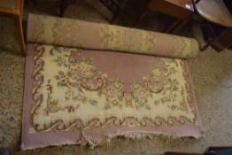 WOOL FLOOR RUG WITH FLORAL DECORATION AND PINK BORDER, 136CM WIDE