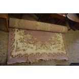 WOOL FLOOR RUG WITH FLORAL DECORATION AND PINK BORDER, 136CM WIDE