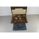 CASE OF SILVER PLATED CUTLERY TOGETHER WITH A GREEK WALL PLAQUE