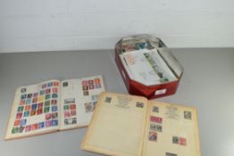 TWO JUNIOR STAMP ALBUMS PLUS QTY OF FIRST DAY COVERS AND LOOSE STAMPS