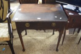 SMALL GEORGIAN OAK SINGLE DRAWER SIDE TABLE WITH LATER CARVED DETAIL RAISED ON TAPERING LEGS WITH